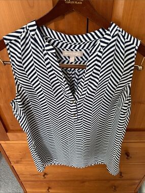 Banana Republic Navy and White Chevron Sleeveless Blouse